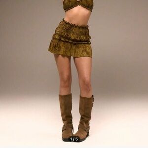 Olive Green Ruffled Mini Skirt